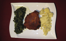 Cordon bleu selbst gef&uuml;llt mit Blattspinat und Stampfkartoffeln